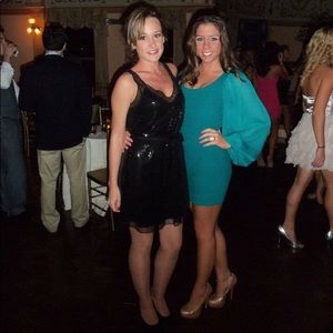 Teal Arden B  cocktail sweater dress bell sleeves